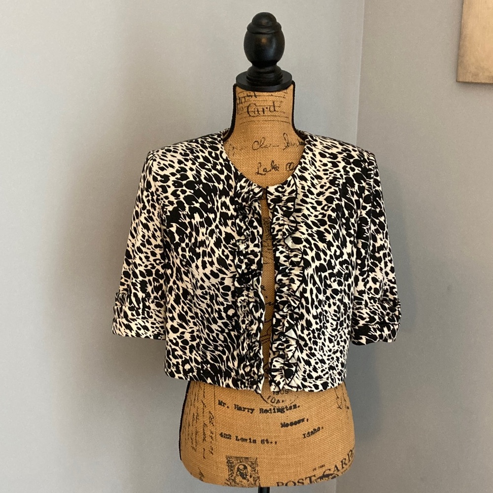 Perceptions Petite Animal Print Crop Top Sweater Top Size 16 P ~EUC